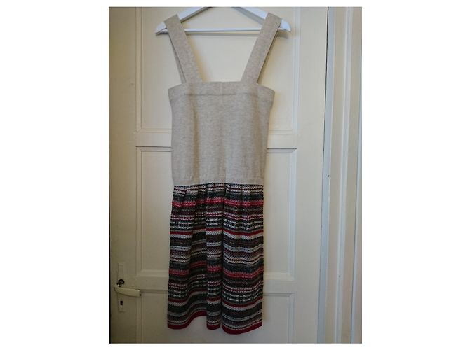 Vanessa Bruno Athe T Kleid Beige Wolle Gestreift Lurex - Ansicht 4