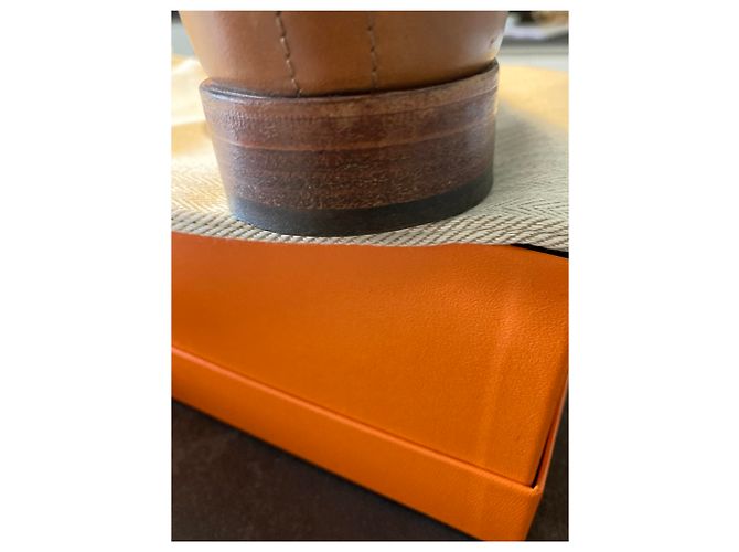 Hermès Bardigiano Stiefel Leder und H Panama Canvas caramel Karamell - Ansicht 5