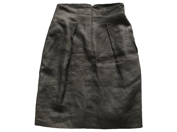 Hermès Tailleur Jupe Hermes en Lin noir - vue 10