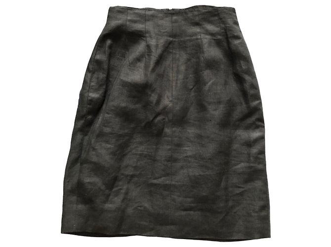 Hermès Tailleur Jupe Hermes en Lin noir - vue 11