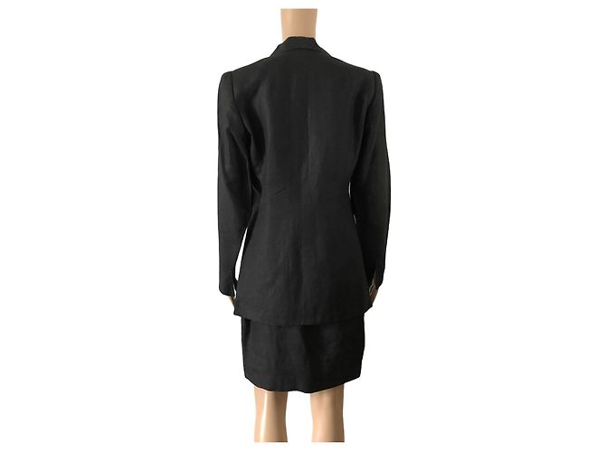 Hermès Tailleur Jupe Hermes en Lin noir - vue 2