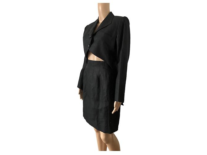 Hermès Tailleur Jupe Hermes en Lin noir - vue 4