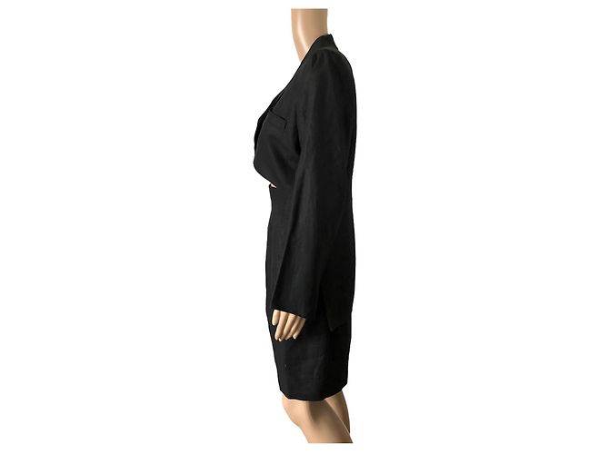 Hermès Tailleur Jupe Hermes en Lin noir - vue 5