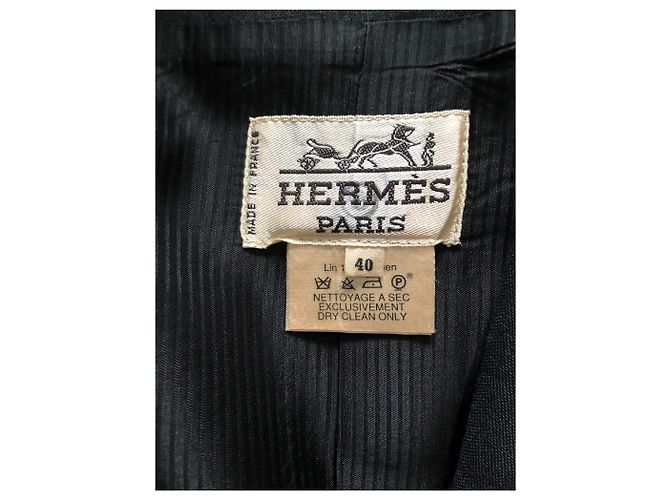Hermès Tailleur Jupe Hermes en Lin noir - vue 8