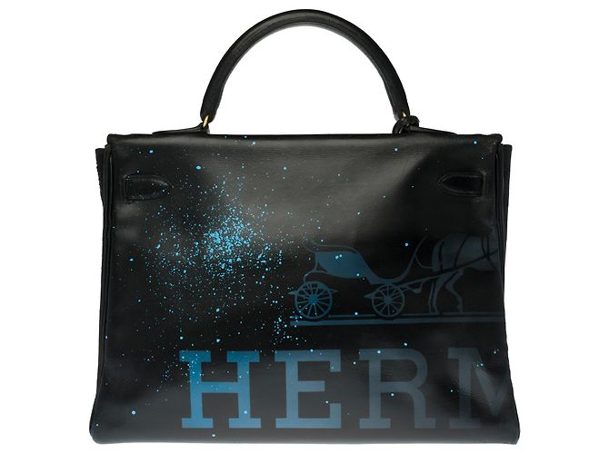 Hermès Bella borsa Hermes Kelly 35 in pelle box nera personalizzata "Audrey Hepburn" Nero - vista 2