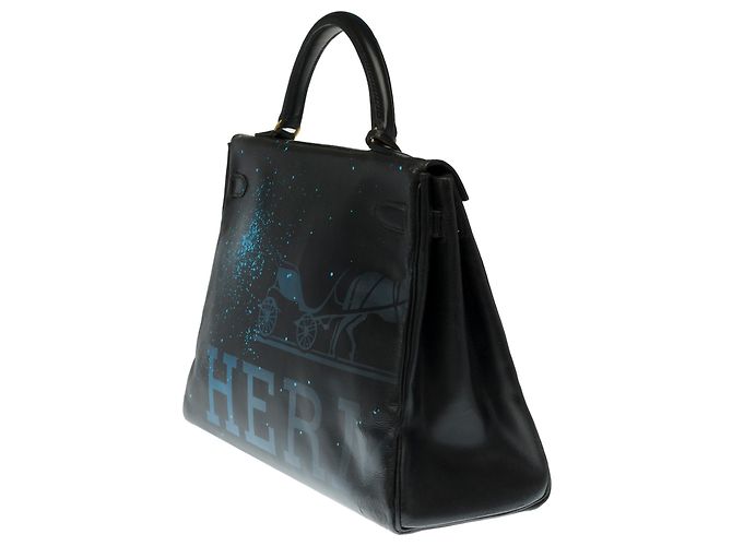 Hermès Bella borsa Hermes Kelly 35 in pelle box nera personalizzata "Audrey Hepburn" Nero - vista 4