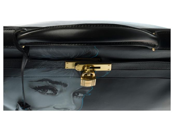 Hermès Bella borsa Hermes Kelly 35 in pelle box nera personalizzata "Audrey Hepburn" Nero - vista 8