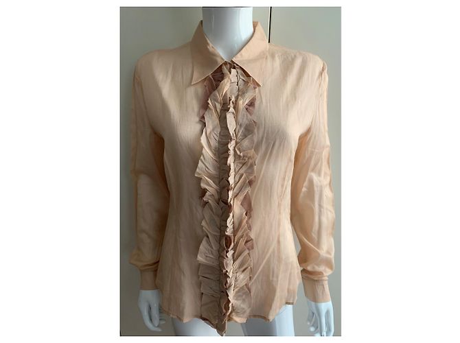 Miu Miu Camisa gasa rosa de algodón en polvo - vista 17