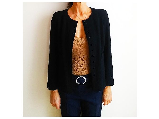 Chanel Black Wool Crepe Jacket Size 38 - view 5