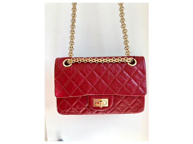 Ristampa Chanel 2.55 Mini borsa, rosso e oro lucido hw - vista 3