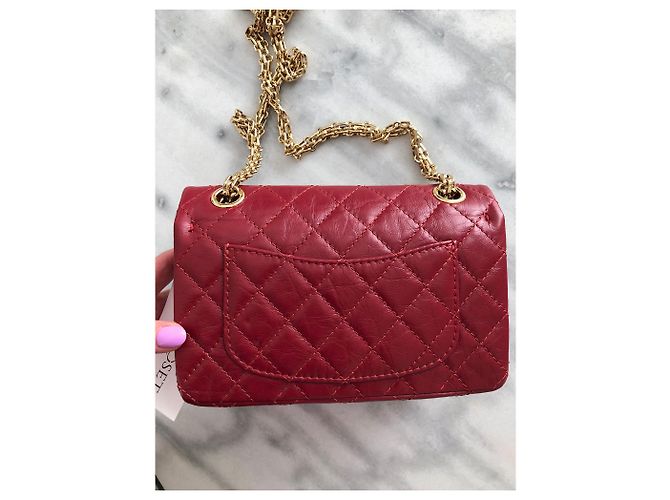 Ristampa Chanel 2.55 Mini borsa, rosso e oro lucido hw - vista 8