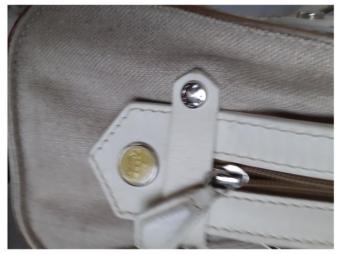 Borsa da viaggio Lancel Weekend beige in lino e pelle - vista 2
