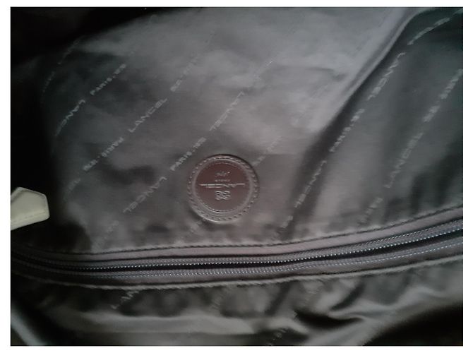 Borsa da viaggio Lancel Weekend beige in lino e pelle - vista 3