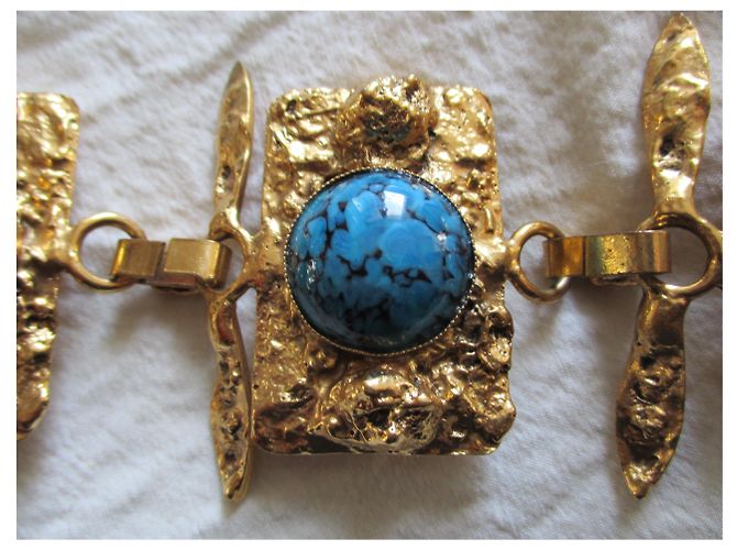 Bracciale manchette Burma in chrysocolla e metallo oro Gold hardware - vista 2
