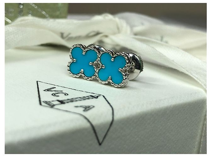 Van Cleef & Arpels Sweet Alhambra Türkis Ohrstecker Weißgold Blau - Ansicht 4