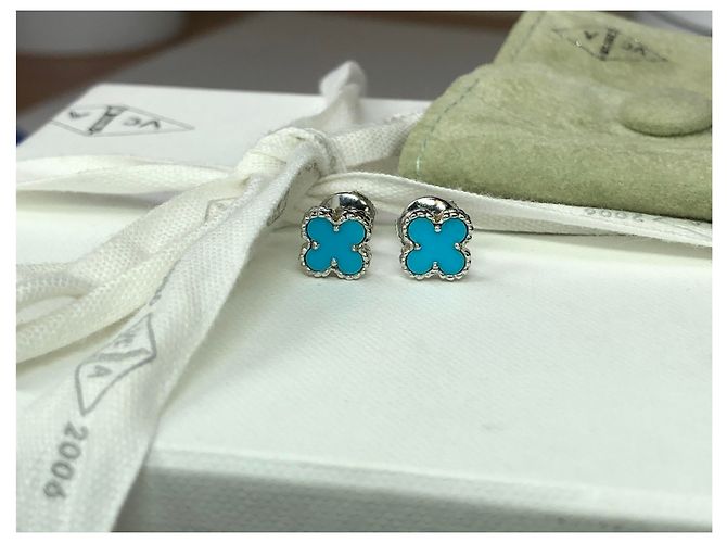 Van Cleef & Arpels Sweet Alhambra Türkis Ohrstecker Weißgold Blau - Ansicht 6