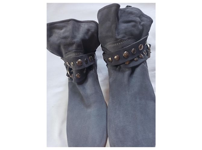 Stivaletti con borchie Vic Matié Grigio Blu Pelle di Cervo - vista 11