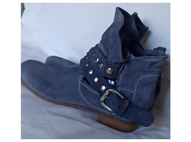Stivaletti con borchie Vic Matié Grigio Blu Pelle di Cervo - vista 2