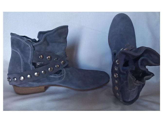 Stivaletti con borchie Vic Matié Grigio Blu Pelle di Cervo - vista 3