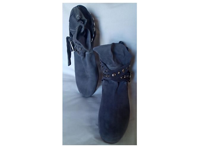 Stivaletti con borchie Vic Matié Grigio Blu Pelle di Cervo - vista 7