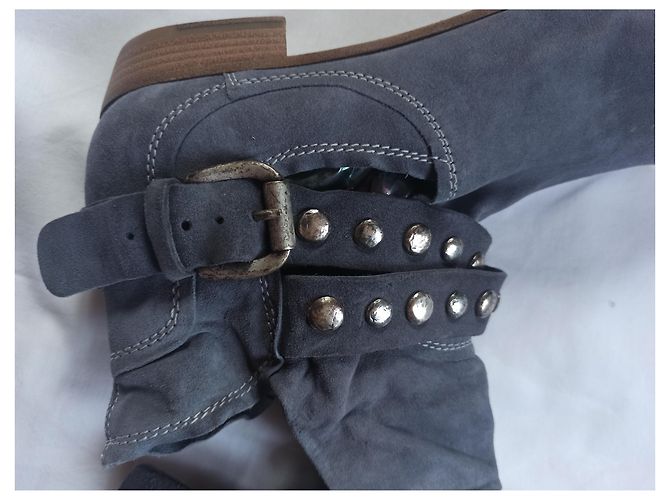 Stivaletti con borchie Vic Matié Grigio Blu Pelle di Cervo - vista 9
