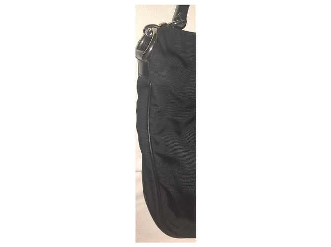 Borsa Gucci GG Hobo Bamboo in pelle e nylon nera Nero Silver hardware - vista 10