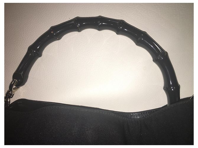 Borsa Gucci GG Hobo Bamboo in pelle e nylon nera Nero Silver hardware - vista 11