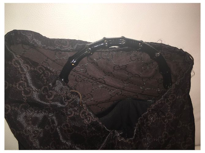 Borsa Gucci GG Hobo Bamboo in pelle e nylon nera Nero Silver hardware - vista 12