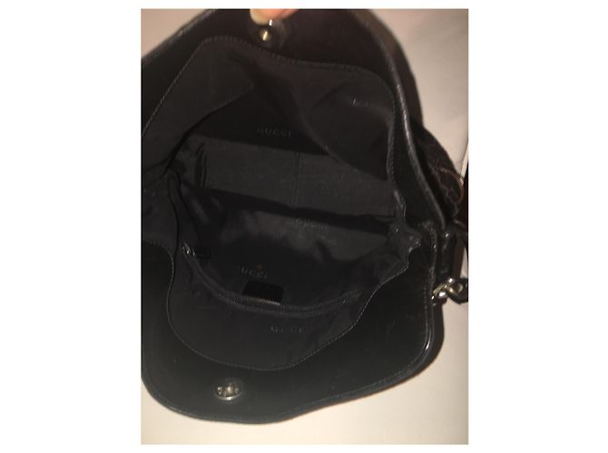 Borsa Gucci GG Hobo Bamboo in pelle e nylon nera Nero Silver hardware - vista 13