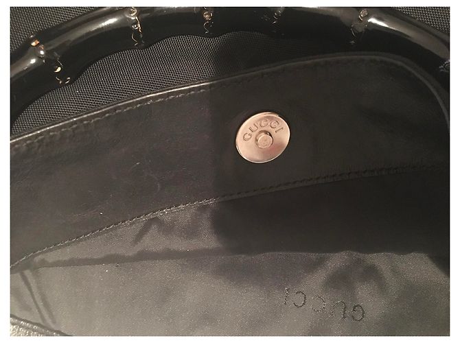 Borsa Gucci GG Hobo Bamboo in pelle e nylon nera Nero Silver hardware - vista 14