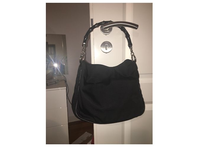 Borsa Gucci GG Hobo Bamboo in pelle e nylon nera Nero Silver hardware - vista 19