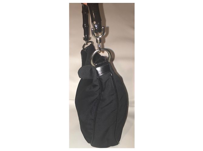 Borsa Gucci GG Hobo Bamboo in pelle e nylon nera Nero Silver hardware - vista 4