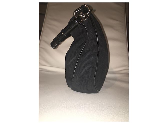 Borsa Gucci GG Hobo Bamboo in pelle e nylon nera Nero Silver hardware - vista 7