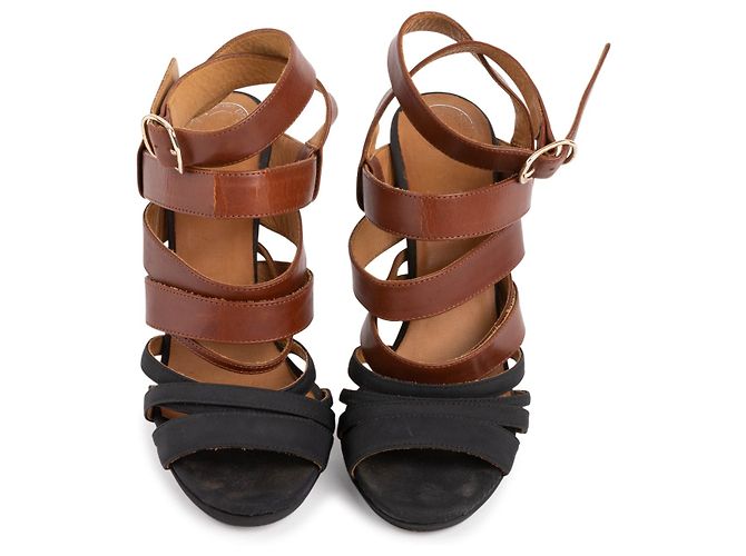 Dries Van Noten 2 sandali in pelle tono Marrone Nero - vista 2