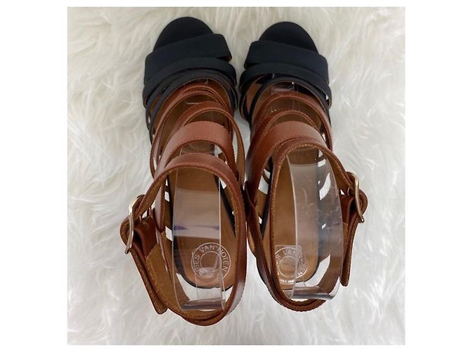 Dries Van Noten 2 sandali in pelle tono Marrone Nero - vista 5