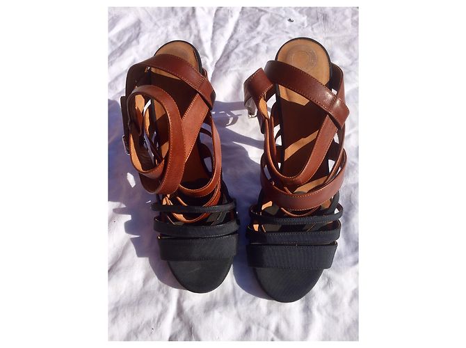 Dries Van Noten 2 sandali in pelle tono Marrone Nero - vista 7