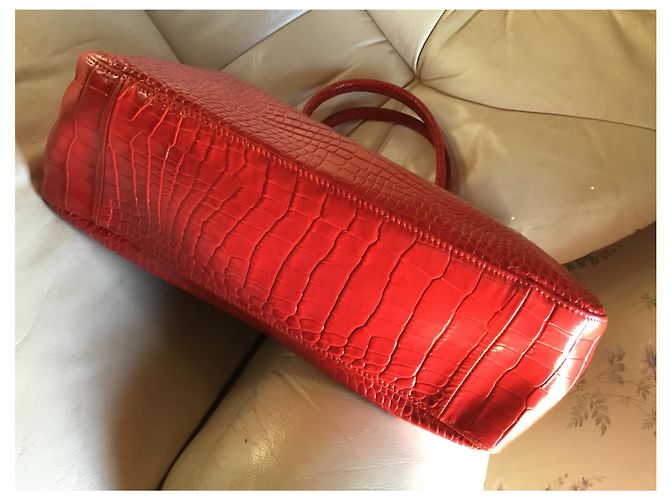 Roseau Longchamp VERMELHO CALFSKIN BAG estilo CROCO - vista 3