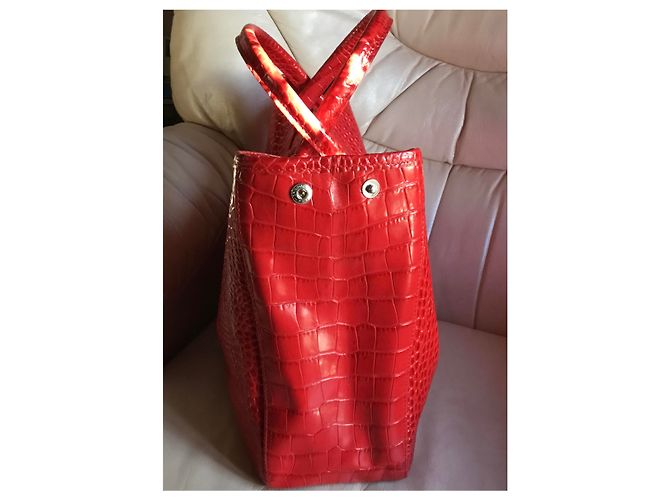 Roseau Longchamp VERMELHO CALFSKIN BAG estilo CROCO - vista 7