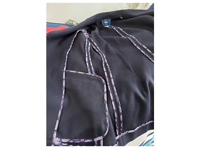 Façonnable Navy Blue Wool Blazer Jacket with Floral Inserts Size 36 - view 3