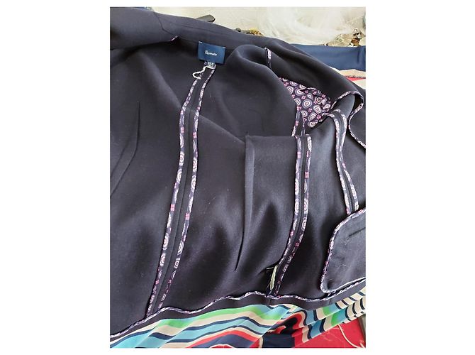 Façonnable Navy Blue Wool Blazer Jacket with Floral Inserts Size 36 - view 5