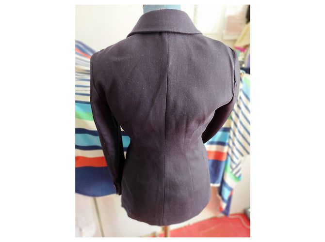 Façonnable Navy Blue Wool Blazer Jacket with Floral Inserts Size 36 - view 6