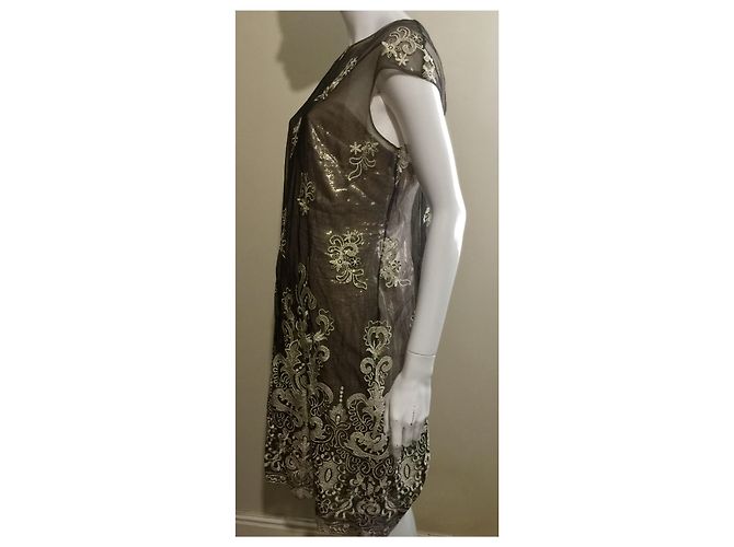 Marchesa Metallisches Cocktailkleid Schwarz Golden - Ansicht 3