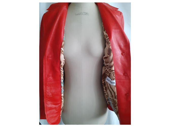 Autre Marque Lederjacke aus Lammfell Rot Vermelho - vista 5