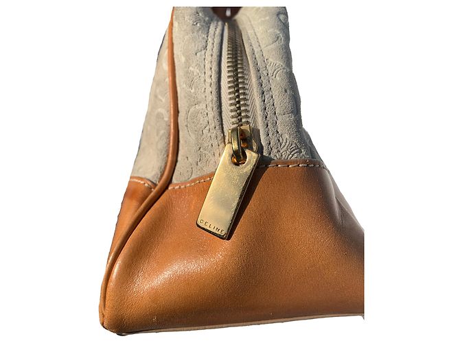 Borsa bowling Céline logo beige in scamosciato e pelle - vista 4