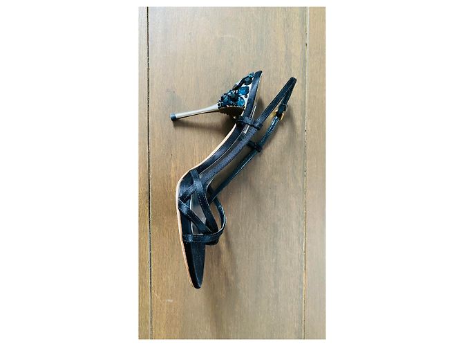 Sandali da sera Miu Miu con dettagli in pietra nero blu scuro raso - vista 4