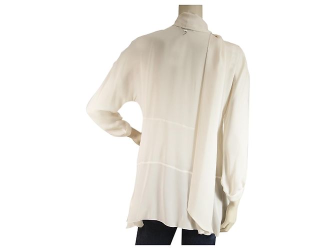 Dondup Off White Ecru 100% Camicetta lunga in seta con taglia sciarpa 42 Beige - vista 2