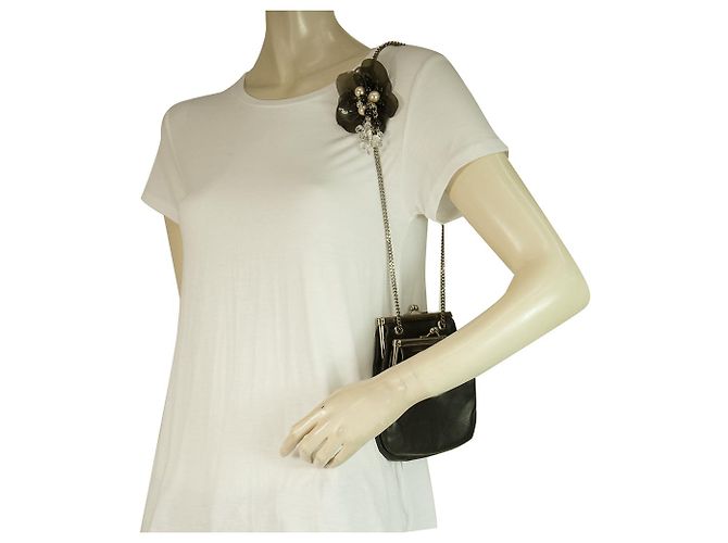 Rodo Black Leder gefüttert gerahmte Blumen Clutch Brieftasche Tasche Handtasche Silberkette Schwarz - Ansicht 10