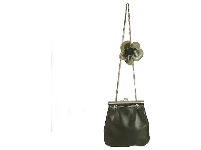 Rodo Black Leder gefüttert gerahmte Blumen Clutch Brieftasche Tasche Handtasche Silberkette Schwarz - Ansicht 2