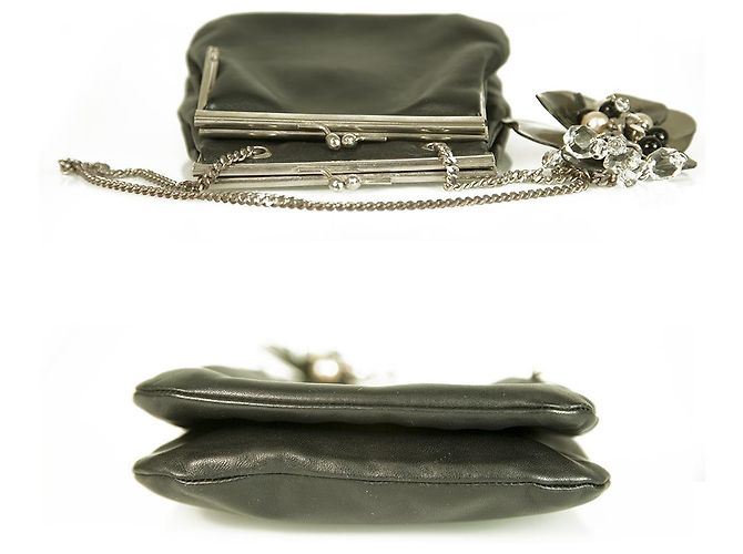 Rodo Black Leder gefüttert gerahmte Blumen Clutch Brieftasche Tasche Handtasche Silberkette Schwarz - Ansicht 3