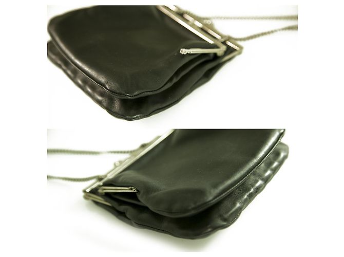 Rodo Black Leder gefüttert gerahmte Blumen Clutch Brieftasche Tasche Handtasche Silberkette Schwarz - Ansicht 5